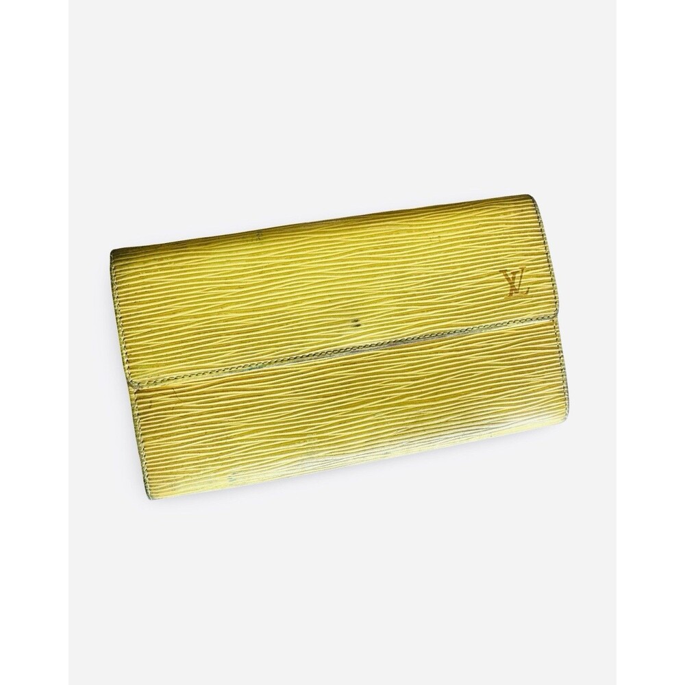 LOUIS VUITTON Auth Yellow 💛💜Epi Leather Portefeuille Long Wallet Purse France